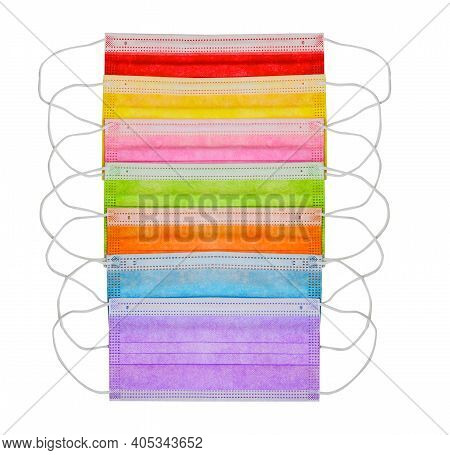 Colorful Face Mask Set For Protect Covid-19. Isolated On White Background With Clipping Path And Cut
