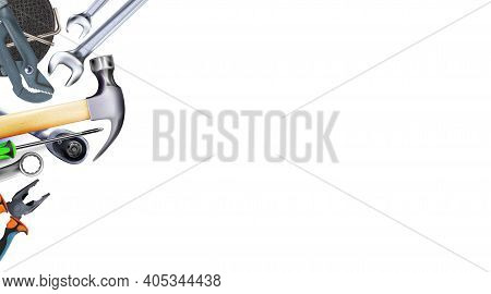 3d Composition Of Set Tools Of Mechanic, Isolated On White Background. Copy-space Illustration.