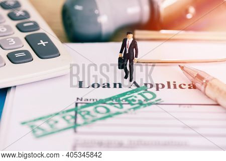 Loan Application Form With Rubber Stamping That Says Loan Approved, Financial Loan Money Contract Ag
