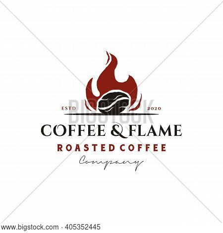 Rustic Vintage Coffee Bean Roaster With Fire Flame Logo Design Inspiration