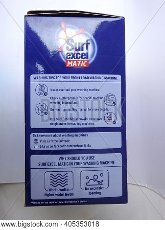 Closeup Of Surf Excel Matic Front Load Detergent Powder 6Kg Box And Pack Isolated On White Backgroun