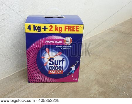 Closeup Of Surf Excel Matic Front Load Detergent Powder 6Kg Box And Pack Isolated On White Backgroun