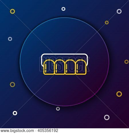 Line Dentures Model Icon Isolated On Blue Background. Teeth Of The Upper Jaw. Dental Concept. Colorf