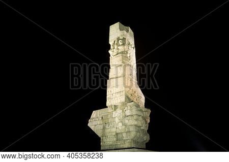 Gdansk, Poland - November 16, 2015: Westerplatte Monument In Memory Of The Polish Defenders At Night
