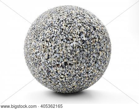 3D rendering of pebble sphere on white background