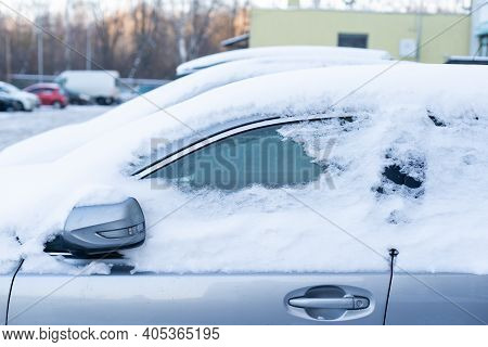 Cars Covered With Snow, Car Windows In The Snow
