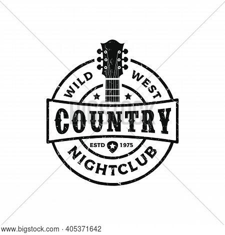 Classic Country Music Logo, Guitar Vintage Retro Logo Design