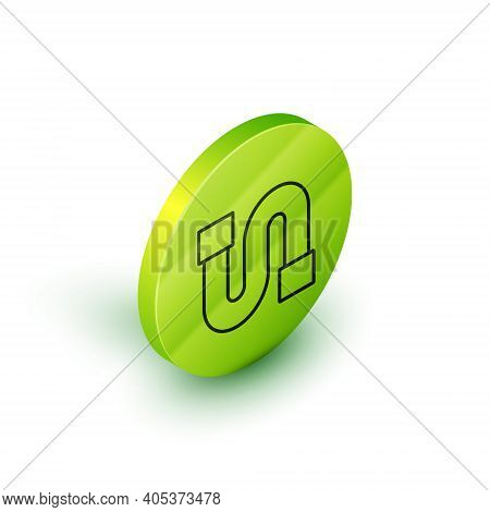 Isometric Line Industry Metallic Pipe Icon Isolated On White Background. Green Circle Button. Vector