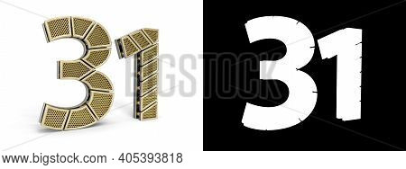 Gold Number Thirty-one (number 31) Cut Into Perforated Gold Segments With Alpha Channel And Shadow O