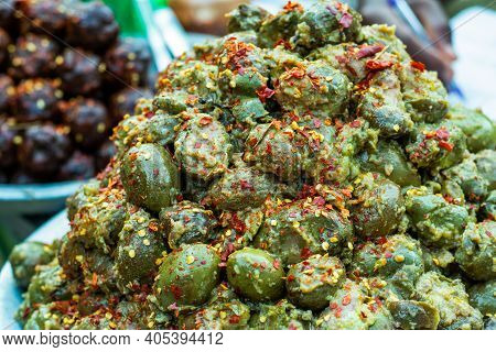 A Very Tasty Sour, Sweet And Hot Olive Pickle Made On The Street