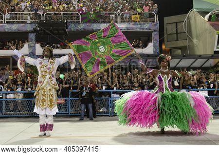 Rio, Brazil - February 23, 2020: Parade Of The Samba School Mangueira, At The Marques De Sapucai Sam