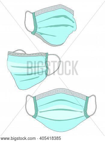 Vector Safety Breathing Face Mask. Hospital Or Surgical Medical Respiratory Protection In Different 