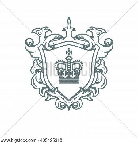 Heraldic Monarch Blazon, Imperial Coat Of Arms With Shield And Ornate Pattern, Royal Ancestral Crest