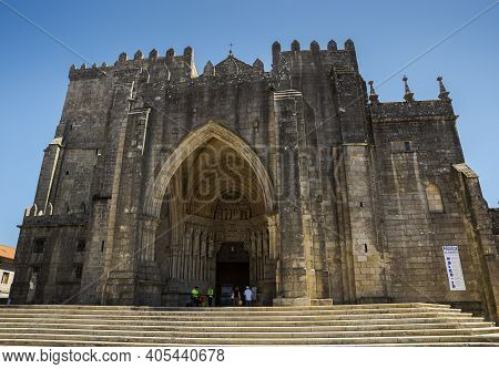 Tui, Spain - August 14, 2018. Cathedral Of Saint Mary, In The City Of Tui, Province Of Pontevedra, S