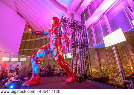Tokyo, Japan - April 20, 2017: A Gigantic Statue Of Iron Man Of Marvel Age Of Heroes Exhibition, At 