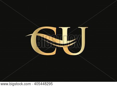 Premium Letter Cu Logo Design With Water Wave Concept. Cu Letter Logo Design With Modern Trendy