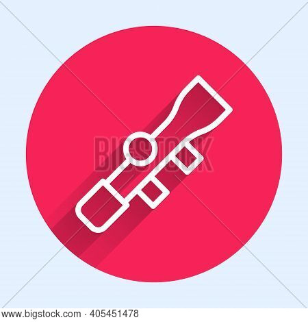 White Line Sniper Optical Sight Icon Isolated With Long Shadow. Sniper Scope Crosshairs. Red Circle 