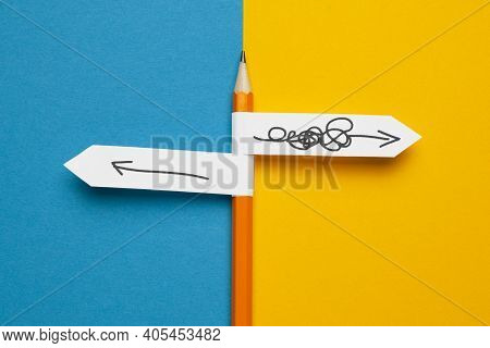 Pencil - Direction Indicator - Order And Chaos. Reorganization And Analysis, Choosing Right Solution