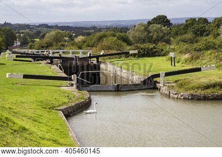 Devizes, Wiltshire, Uk, August 25 2020. Caen Hill Locks On The Kennet And Avon Canal. Devizes, Engla