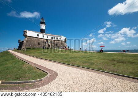 Barra Lighthouse Famous Postcard Of The City Of Salvador Bahia Brazil.