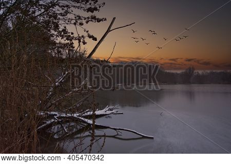 Sunset On The Lake In Ensingen Next To Vahingen An Der Enz