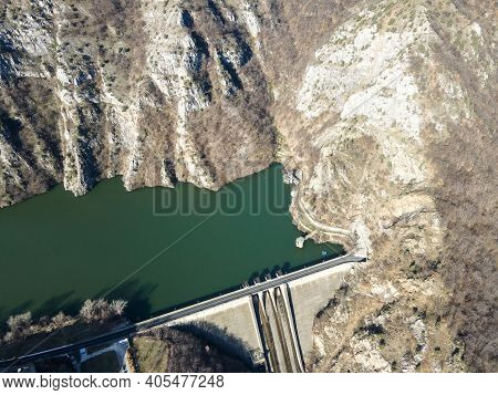 Aerial View Of Dam Of Krichim Reservoir, Rhodopes Mountain, Plovdiv Region, Bulgaria