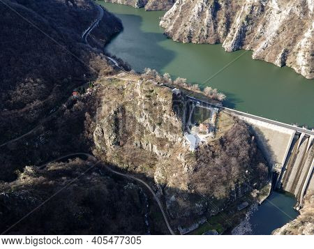 Aerial View Of Dam Of Krichim Reservoir, Rhodopes Mountain, Plovdiv Region, Bulgaria