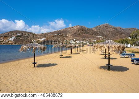 Yialos Beach (or Gialos), The Main Beach At The Port In Ios. Cyclades, Greece