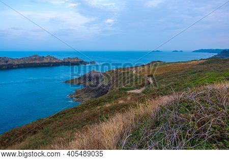 View Of The Ile Des Landes From The Pointe Du Grouin Near Cancale, Ille-et-vilaine, Brittany, France