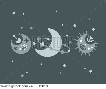 Celestial Nursery Poster With Moon And Stars, Boho Hand Drawn Moon Art For Kids Room, Pre-made Poste