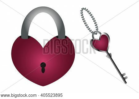 The Key To The Heart. Door Lock And Key In The Shape Of A Heart. A Symbol Of Love And Strong Relatio