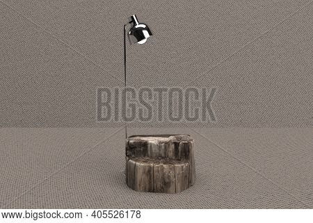 Wooden Product Display With Focus Light In Jute Background 3d Rendered