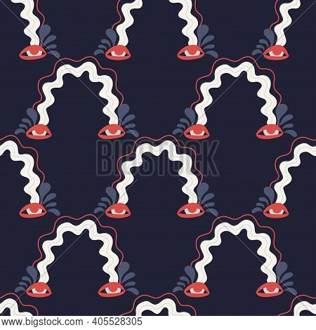 Seamless Pattern With Wavy Rainbows. Hand-drawn Rainbow With Crying Eyes. Vector Stock Decorative Il