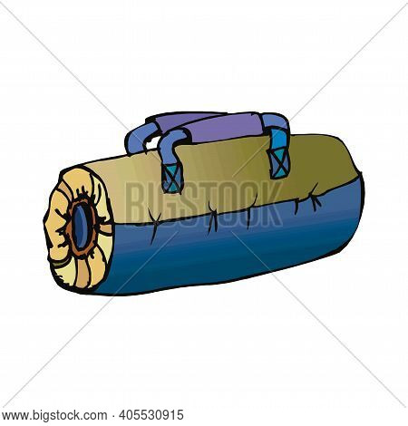 Raincoat Tent Rolled Up Into A Roll Flat Line Icon. Camping Mat Or Hiking Element Vector Stock Isola