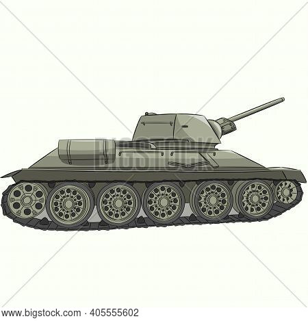Famous Soviet Medium Tank T-34 Isolated On White Background.