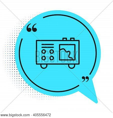 Black Line Spectrometer Icon Isolated On White Background. Blue Speech Bubble Symbol. Vector