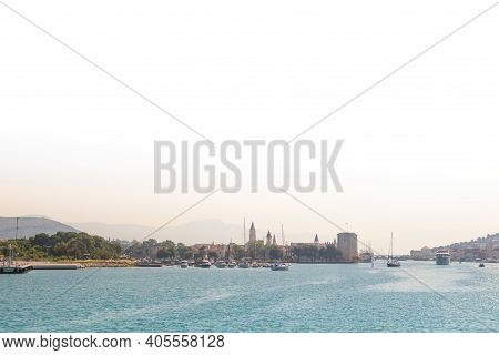 A View Of Touristic Old Trogir, Historic Town On A Small Island And Harbour On The Adriatic Coast In
