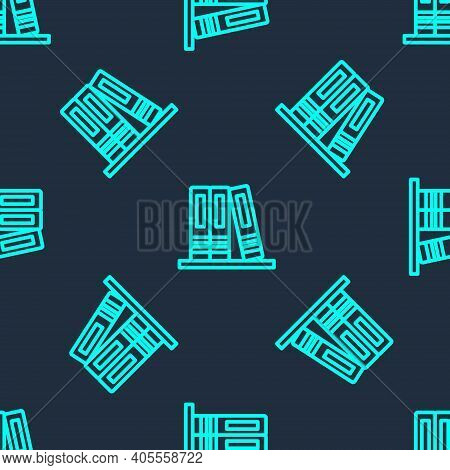 Green Line Office Folders With Papers And Documents Icon Isolated Seamless Pattern On Blue Backgroun