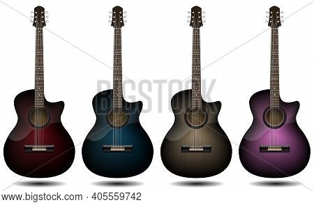 Guitar Set Isolated On White Background. Classic Guitar For Your Business Project. Black, Red, Blue,