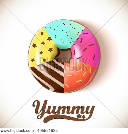 Glazed Colored Donut 3d Isolated. Vector Illustration