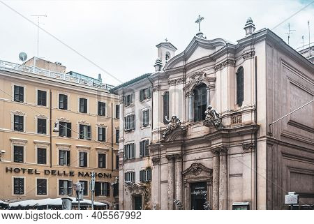 Rome, Italy - February 26, 2018: Building Of The Oratorio Del Santissimo Sacramento Al Tritone