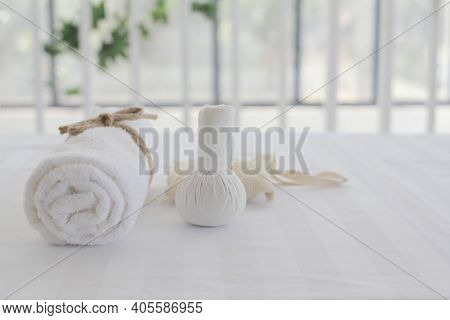 Spa Accessories,beautiful Composition Of Spa , Spa Relax Concept,  Herbs For Massage, Beautiful Sap 