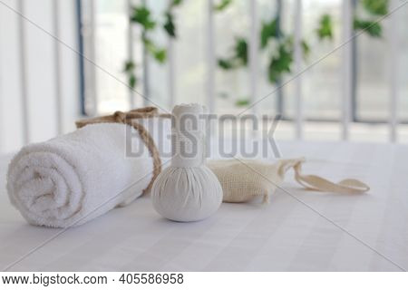 Spa Accessories,beautiful Composition Of Spa , Spa Relax Concept,  Herbs For Massage, Beautiful Sap 