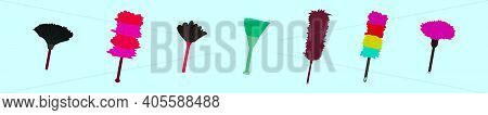 Set Of Feather Duster Cartoon Icon Design Template With Various Models. Modern Vector Illustration I