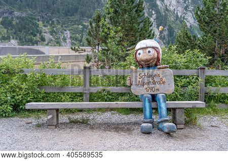Zillertal, Austria - Aug 6, 2020: Altitude Sign Of Schlegeis Alpenstrasse Mountain