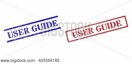 Grunge User Guide Seal Stamps In Red And Blue Colors. Stamps Have Rubber Style. Vector Rubber Imitat