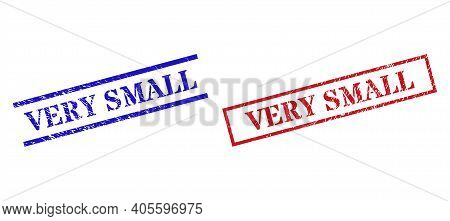 Grunge Very Small Rubber Stamps In Red And Blue Colors. Stamps Have Rubber Surface. Vector Rubber Im