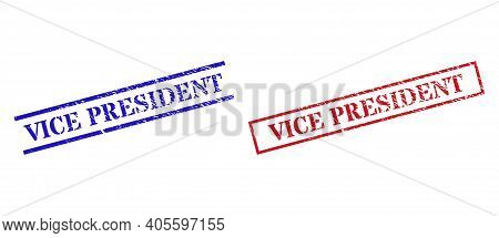 Grunge Vice President Seal Stamps In Red And Blue Colors. Stamps Have Draft Surface. Vector Rubber I