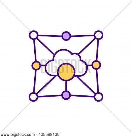 Multitenant Cloud Environment Rgb Color Icon. Sharing Computing Resources In Public, Private Cloud. 