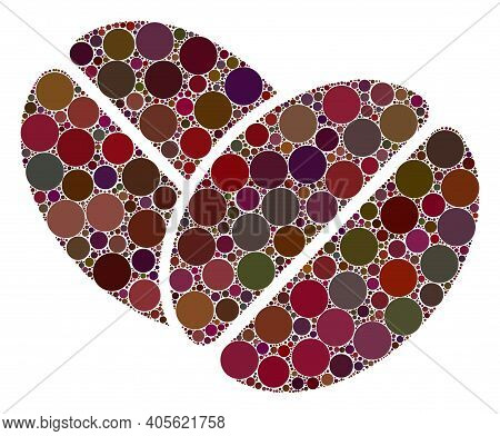 Cacao Beans Raster Mosaic Of Round Dots In Different Sizes And Color Shades. Circle Dots Are United 